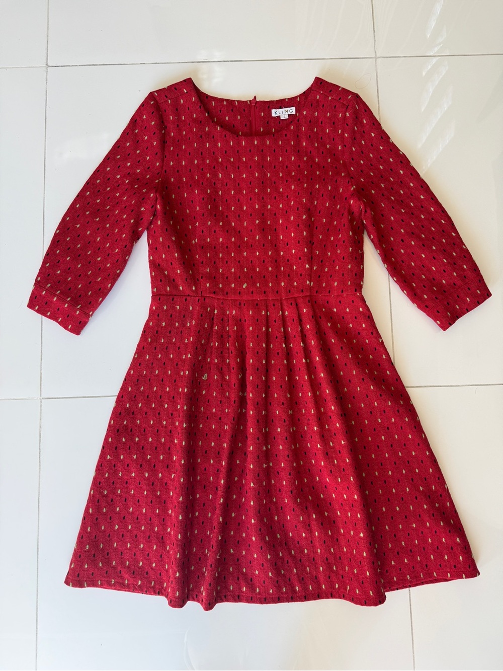 Vintage Kling Red Textured Party Dress